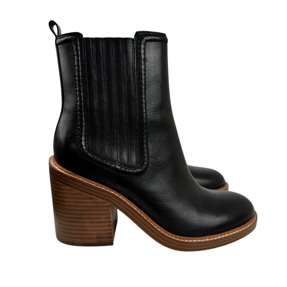 Marc Fisher Black Leather Halida Boots Shoes Heeled Ankle Booties SZ 8.5 Western - Picture 8 of 16